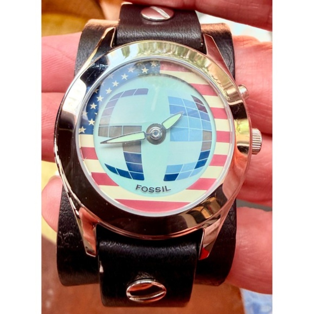 Fossil Big Tic JR-8228 Flag Scroll Watch NWT‎ Patriotic Animated Working